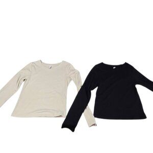 KG MTL Long Sleeve Shirts, Ribbed, Set of 2, Black, Beige, Size Medium